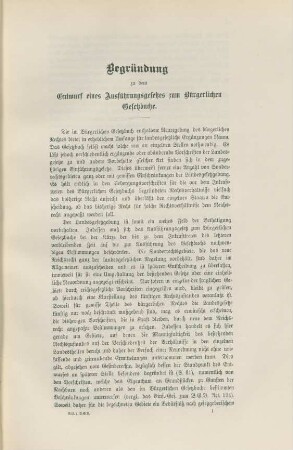 Begründung zu dem Entwurf eines Ausführungsgesetzes zum Bürgerlichen Gesetzbuche.