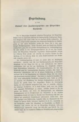 Begründung zu dem Entwurf eines Ausführungsgesetzes zum Bürgerlichen Gesetzbuche.