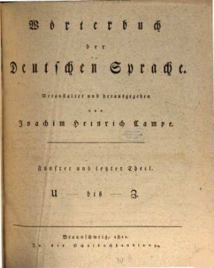 Wörterbuch der deutschen Sprache, 5. U bis Z