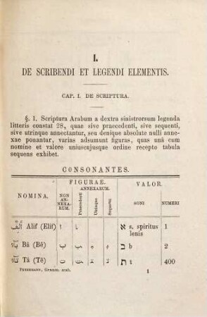 Brevis linguae arabicae grammatica litteratura, chrestomathia cum glossario : in usum praelectionum et studiorum privatorum