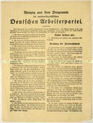 Flugblatt mit einem Auszug aus dem politischen Programm der NSDAP