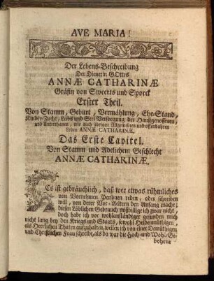 Erster Theil. Von Stamm, Geburt, Vermählung, Ehe-Stand, [...].
