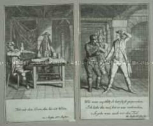Illustrationen (Blatt 7 und 8 von 12 Blättern) zu der Operette "Der Deserteur " von Michel-Jean Sedaine.