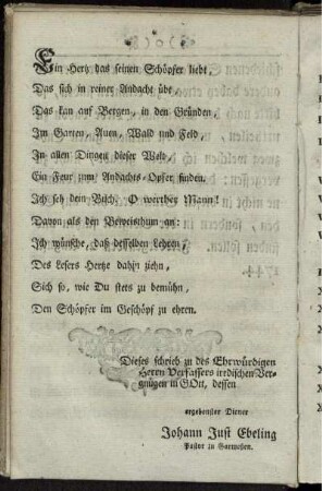 Ein Herz, das seinen Schöpfer liebt, ...