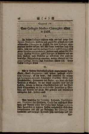 Capitul IV. Vom Collegio Medico Chirurgio allhier in Cassell.