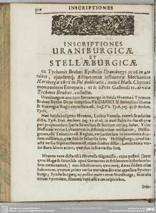 Inscriptiones Uraniburgicae Et Stellaeburgicae