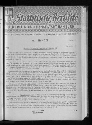 Die Umsätze des Hamburger Einzelhandels im September 1958 : Lfd. Nr. 11