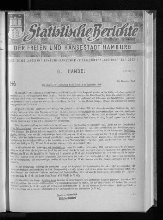 Die Umsätze des Hamburger Einzelhandels im September 1958 : Lfd. Nr. 11