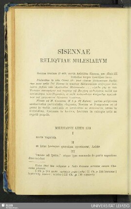 Sisennae reliqviae milesiarvm
