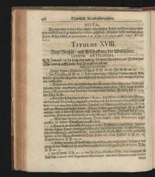 Titulus XVIII. Vom Verhäl- und Abschaffung der Ubelthäter.