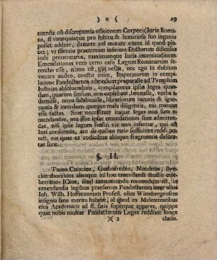 Exercitationes iuridicae academicae varii argumenti .... 3. De emendationibus quorundam legum Romanorum destruendis. - S. 19 - 24