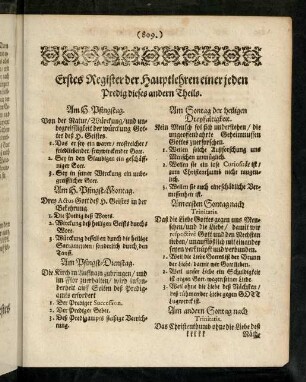 809-815, Erstes Register der Hauptlehren einer jeden Predigt dieses andern Theils