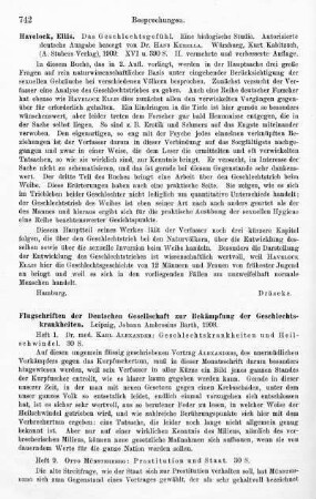 742, Havelock, Ellis. Das Geschlechtsgefühl. Eine biologische Studie. 1909