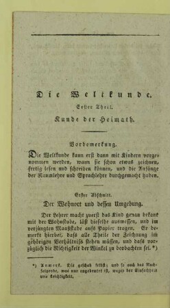 Erster Theil. Kunde der Heimath