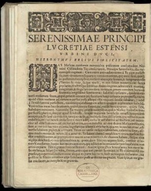 Dedikation an Lucrezio Estenso