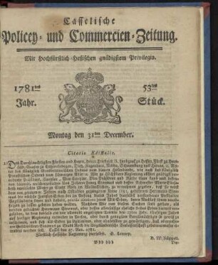 1781tes Jahr. 53tes Stück. Montag den 31ten December