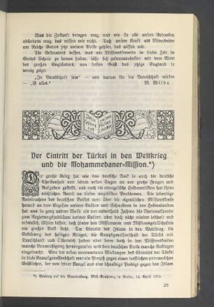 Der Eintritt der Türkei in den Weltkrieg und die Mohammedaner-Mission
