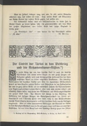 Der Eintritt der Türkei in den Weltkrieg und die Mohammedaner-Mission