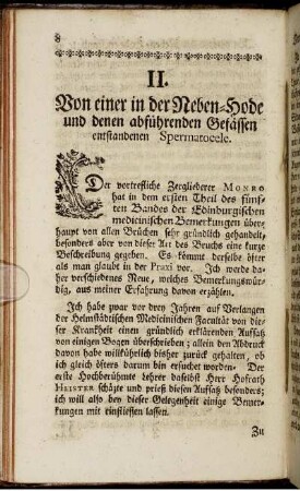 II. Von einer in der Neben-Hode und denen abführenden Gesässen entstandenen Spermatocele.