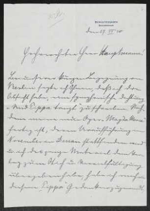Brief von Oskar von Chelius an Gerhart Hauptmann