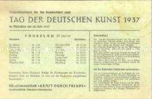 Teilnehmerkarte für eine KdF-Sonderfahrt zum "Tag der Deutschen Kunst" 1937 in München