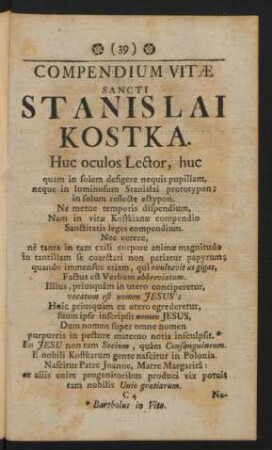 Compendium Vitae Sancti Stanislai Kostka