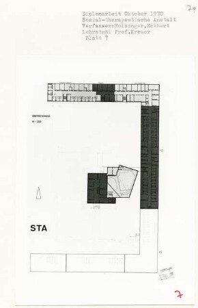 Sozialtherapeutische Anstalt, Berlin-Borsigwalde (Diplomarbeit bei Willy Kreuer): Grundriss 1. Obergeschoss 1:200