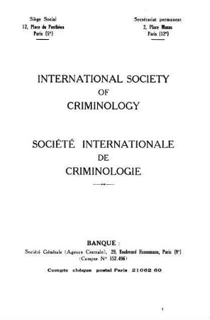 Société Internationale de Criminologie - International Society of Criminology