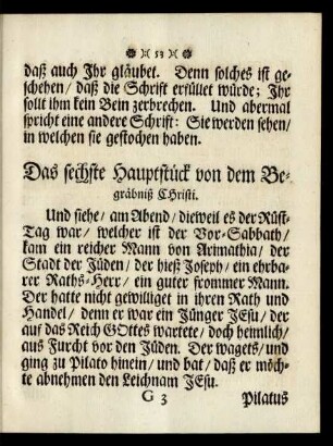 Das sechste Hauptstück von dem Begräbniß Christi.