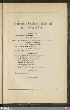 Die norwegische Ausstellungs-Commission und ihre Vertretung in Wien
