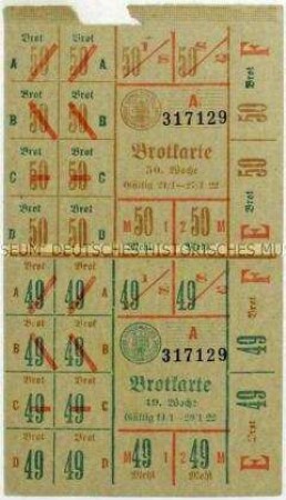 Brotkarte der Stadt Hamburg vom Januar 1922