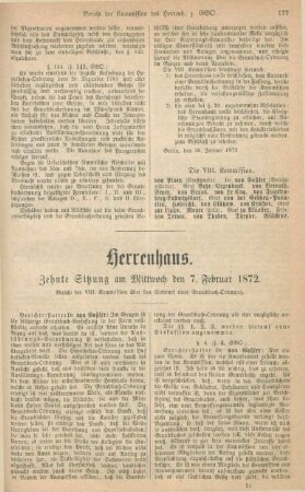 Herrenhaus. Zehnte Sitzung am Mittwoch den 7. Februar 1872