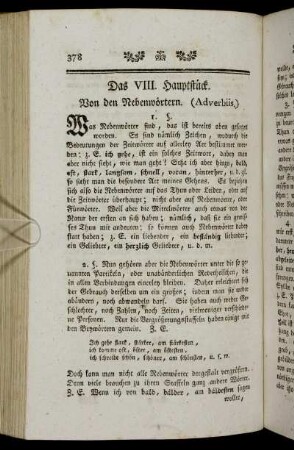 Das VIII. Hauptstück. Von den Nebenwörtern (Adverbiis.)