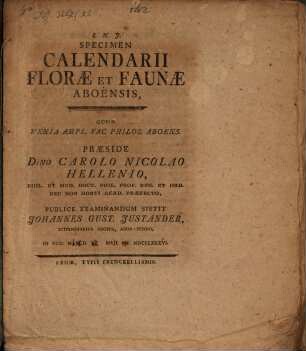 Specimen calendarii Florae et Faunae Aboensis