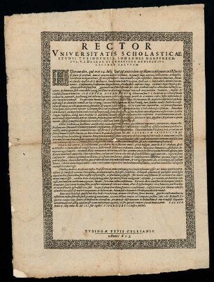Todesanzeige des Dr. iur. utr. Johann Hochmannus aus Biberach, 1603.