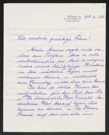 Brief von Wilma Ercklentz an Margarete Hauptmann