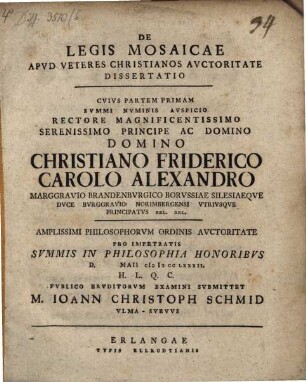 De legis Mosaicae apud veteres Christianos auctoritate dissertatio