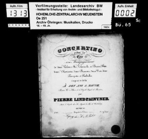 Lindpaintner, Peter, Concertino pour le Cor, Œuvre 43, Leipzig, Probst.