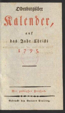 1795: Oldenburgischer Kalender