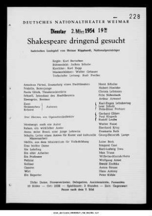Shakespeare dringend gesucht