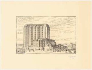 Hochhaus am Bahnhof Friedrichstraße, Berlin: Perspektivische Ansicht von Süden