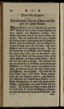Das VII. Capitel. Von allerhand Thieren, Fischen und Vögeln der Insul Guldon