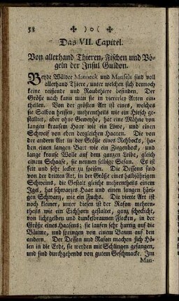 Das VII. Capitel. Von allerhand Thieren, Fischen und Vögeln der Insul Guldon