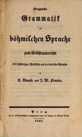Kurzgefaßte Grammatik der böhmischen Sprache