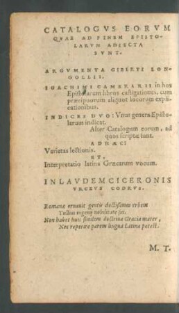 Catalogus Eorum Quae Ad Finem Epistolarum Adiecta Sunt.