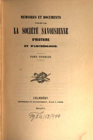 Mémoires et documents. 1. 1856