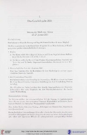 Sitzung der Math.-nat. Klasse am 27. Januar 2001