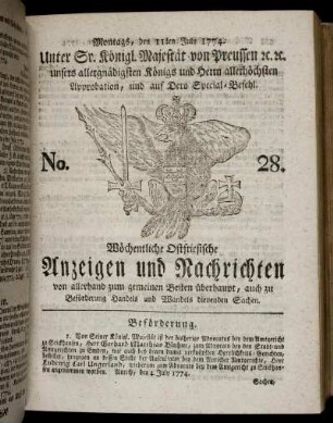 No. 28. Montags, den 11ten July 1774