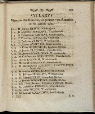 Syllabus Virorum clarissimorum,[...]