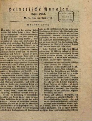 Der Helvetische Zuhörer, 1798, 5. Apr. - 10. Nov.